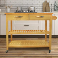 Desserte îlot de cuisine à roulettes, avec 2 tiroirs et étagères ouvertes – 114 x 43 x 89 cm