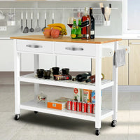 Desserte îlot de cuisine à roulettes, avec 2 tiroirs et étagères ouvertes – 114 x 43 x 89 cm