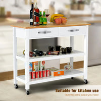 Desserte îlot de cuisine à roulettes, avec 2 tiroirs et étagères ouvertes – 114 x 43 x 89 cm