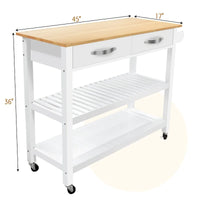 Desserte îlot de cuisine à roulettes, avec 2 tiroirs et étagères ouvertes – 114 x 43 x 89 cm
