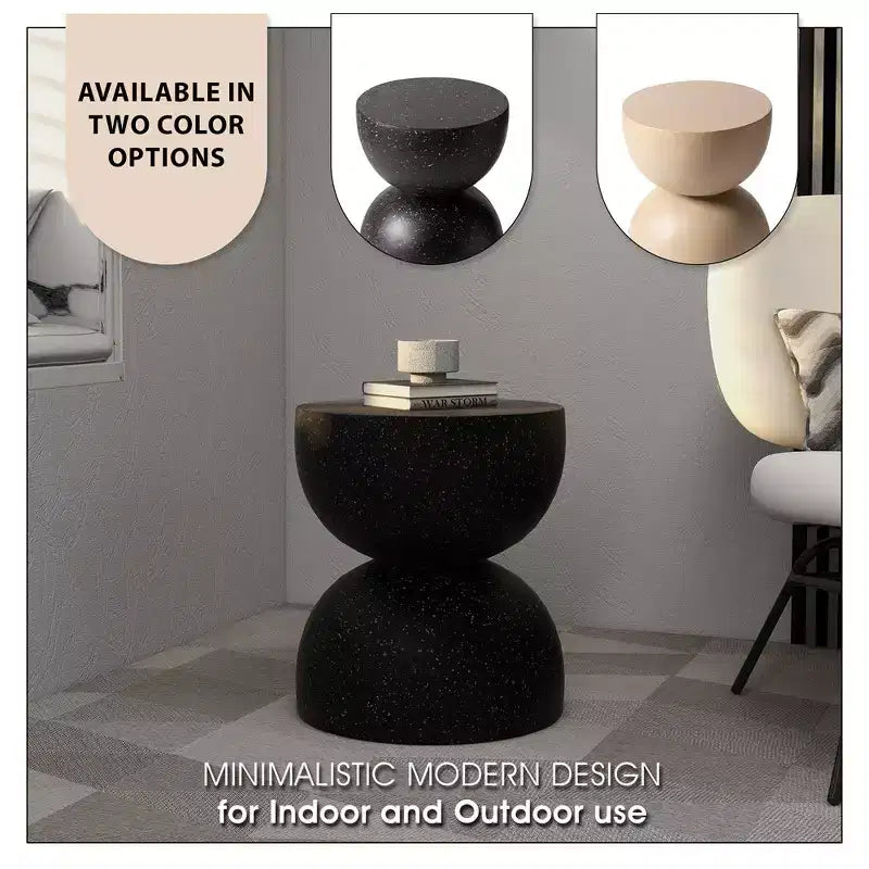 LeisureMod Serie Sage Table d'appoint minimaliste en pierre composite en forme de sablier, table d'appoint moderne pour interieur ou patio, design durable pour petits espaces
