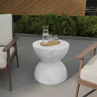 LeisureMod Serie Sage Table d'appoint minimaliste en pierre composite en forme de sablier, table d'appoint moderne pour interieur ou patio, design durable pour petits espaces