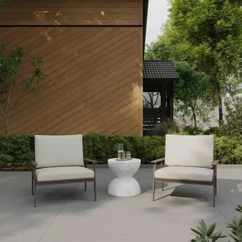 LeisureMod Serie Sage Table d'appoint minimaliste en pierre composite en forme de sablier, table d'appoint moderne pour interieur ou patio, design durable pour petits espaces