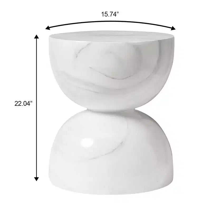 LeisureMod Serie Sage Table d'appoint minimaliste en pierre composite en forme de sablier, table d'appoint moderne pour interieur ou patio, design durable pour petits espaces