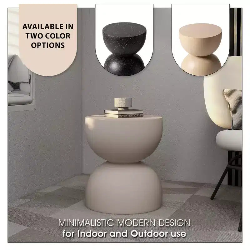 LeisureMod Serie Sage Table d'appoint minimaliste en pierre composite en forme de sablier, table d'appoint moderne pour interieur ou patio, design durable pour petits espaces