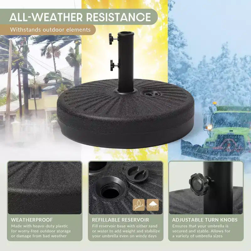 WestinTrends Base de parasol ronde remplissable 20 po, robuste, avec bouton reglable et support de mât