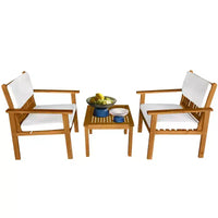Ensemble de bistrot 3 pièces en bois d'acacia FDW pour terrasse, mobilier de jardin, ensemble de conversation avec table et chaises, ensemble de conversation en bois pour plage et jardin, naturel