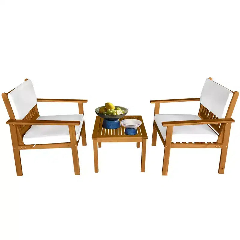 Ensemble de bistrot 3 pièces en bois d'acacia FDW pour terrasse, mobilier de jardin, ensemble de conversation avec table et chaises, ensemble de conversation en bois pour plage et jardin, naturel