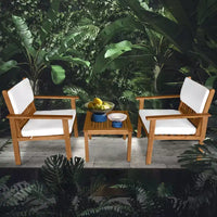 Ensemble de bistrot 3 pièces en bois d'acacia FDW pour terrasse, mobilier de jardin, ensemble de conversation avec table et chaises, ensemble de conversation en bois pour plage et jardin, naturel