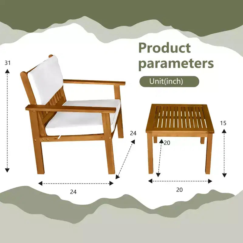 Ensemble de bistrot 3 pièces en bois d'acacia FDW pour terrasse, mobilier de jardin, ensemble de conversation avec table et chaises, ensemble de conversation en bois pour plage et jardin, naturel