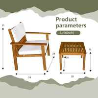 Ensemble de bistrot 3 pièces en bois d'acacia FDW pour terrasse, mobilier de jardin, ensemble de conversation avec table et chaises, ensemble de conversation en bois pour plage et jardin, naturel