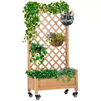 FDW Bac avec treillis 51 H, carre de jardin sureleve avec treillis en bois d'acacia dur, carres sureleves avec grille et trous de drainage pour extérieur, nature