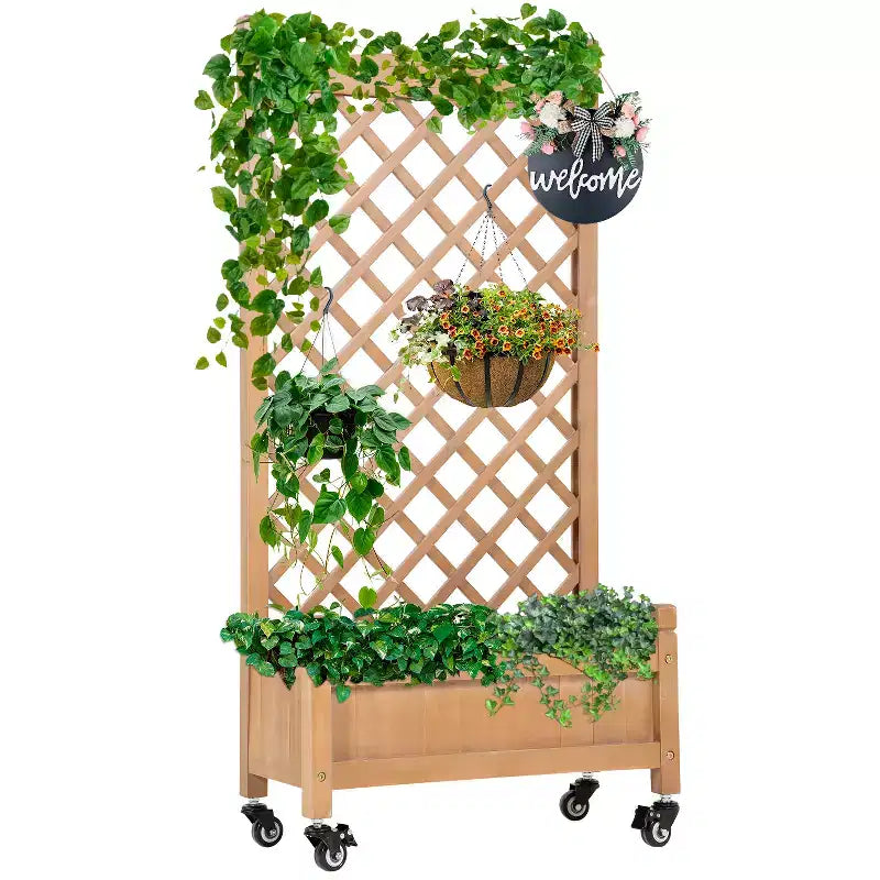 FDW Bac avec treillis 51 H, carre de jardin sureleve avec treillis en bois d'acacia dur, carres sureleves avec grille et trous de drainage pour extérieur, nature