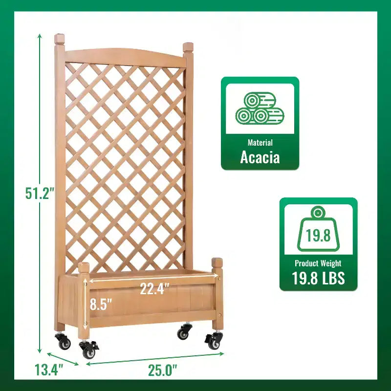FDW Bac avec treillis 51 H, carre de jardin sureleve avec treillis en bois d'acacia dur, carres sureleves avec grille et trous de drainage pour extérieur, nature