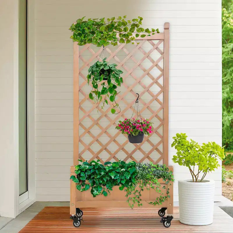 FDW Bac avec treillis 51 H, carre de jardin sureleve avec treillis en bois d'acacia dur, carres sureleves avec grille et trous de drainage pour extérieur, nature