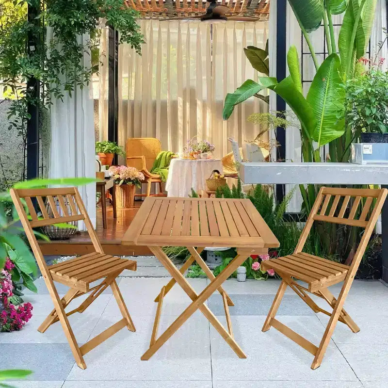 Ensemble bistro d'extérieur FDW avec 2 chaises et table carrée pour piscine, plage, cour arrière, balcon, porche, terrasse, jardin, mobilier en bois, naturel