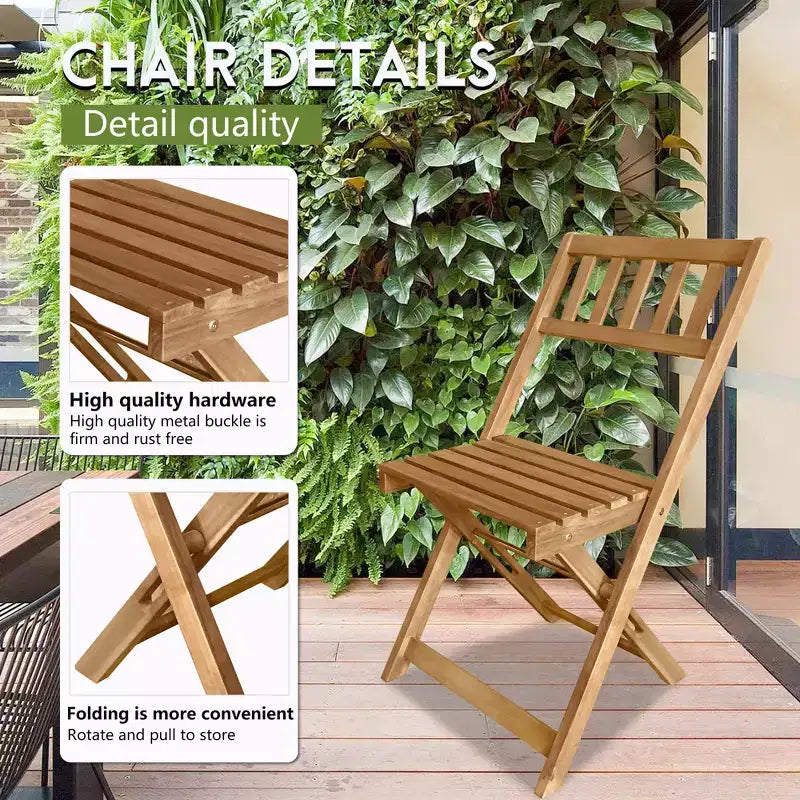 Ensemble bistro d'extérieur FDW avec 2 chaises et table carrée pour piscine, plage, cour arrière, balcon, porche, terrasse, jardin, mobilier en bois, naturel