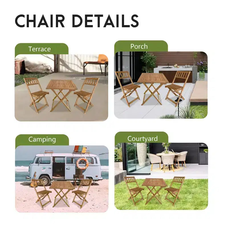 Ensemble bistro d'extérieur FDW avec 2 chaises et table carrée pour piscine, plage, cour arrière, balcon, porche, terrasse, jardin, mobilier en bois, naturel