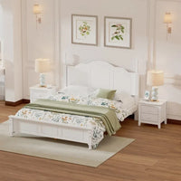 Ensemble de lit plateforme en bois au design rétro Queen/Full avec 2 tables de chevet, 3 pièces