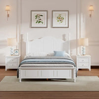 Ensemble de lit plateforme en bois au design rétro Queen/Full avec 2 tables de chevet, 3 pièces