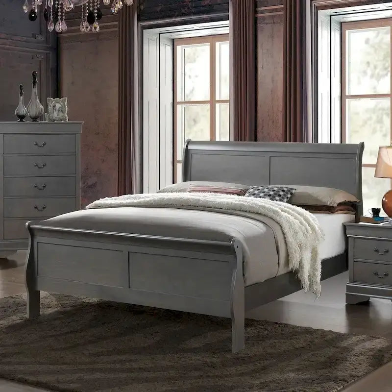 Lit traîneau contemporain Mayday en bois massif gris de Furniture of America