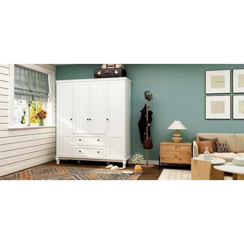 Armoire autonome traditionnelle 2 tiroirs en bois pour maison en laque blanche - 63Lx71.3