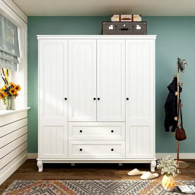 Armoire autonome traditionnelle 2 tiroirs en bois pour maison en laque blanche - 63Lx71.3