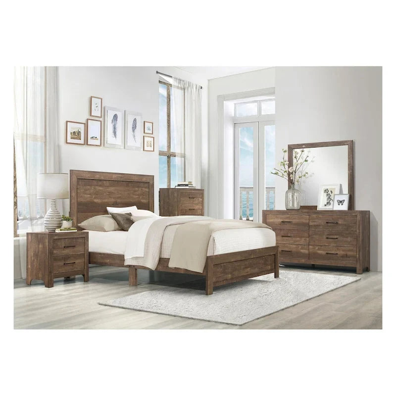 Ensemble de chambre à coucher 3 pièces Tabina marron rustique et moderne