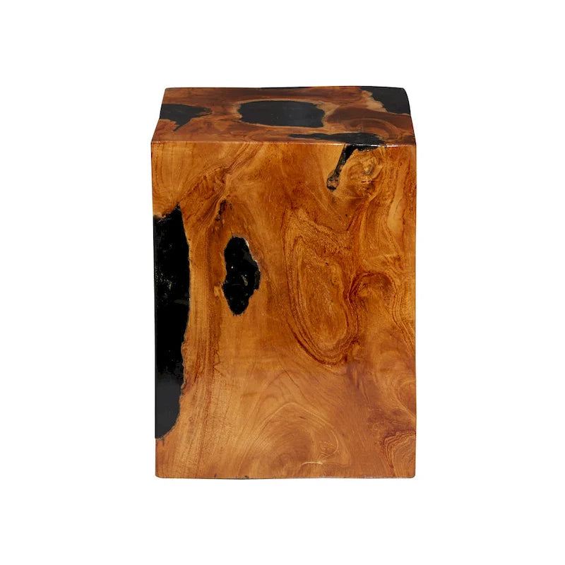 Table d'appoint en teck avec incrustation de résine noire - Marron - Roche River Decor - 11Wx12Lx15H