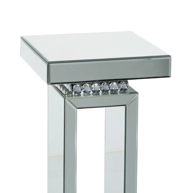 Table piédestal en verre miroir - Argent - Décor Roche River - 12Lx12Px28H