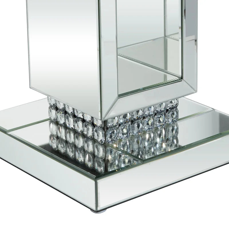 Table piédestal en verre miroir - Argent - Décor Roche River - 12Lx12Px28H