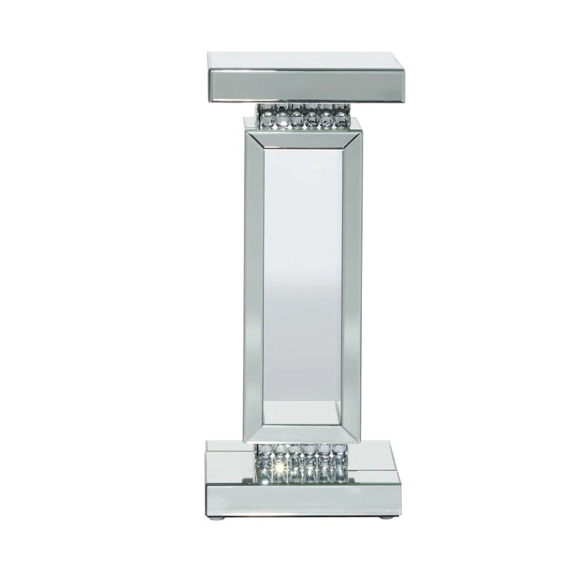 Table piédestal en verre miroir - Argent - Décor Roche River - 12Lx12Px28H