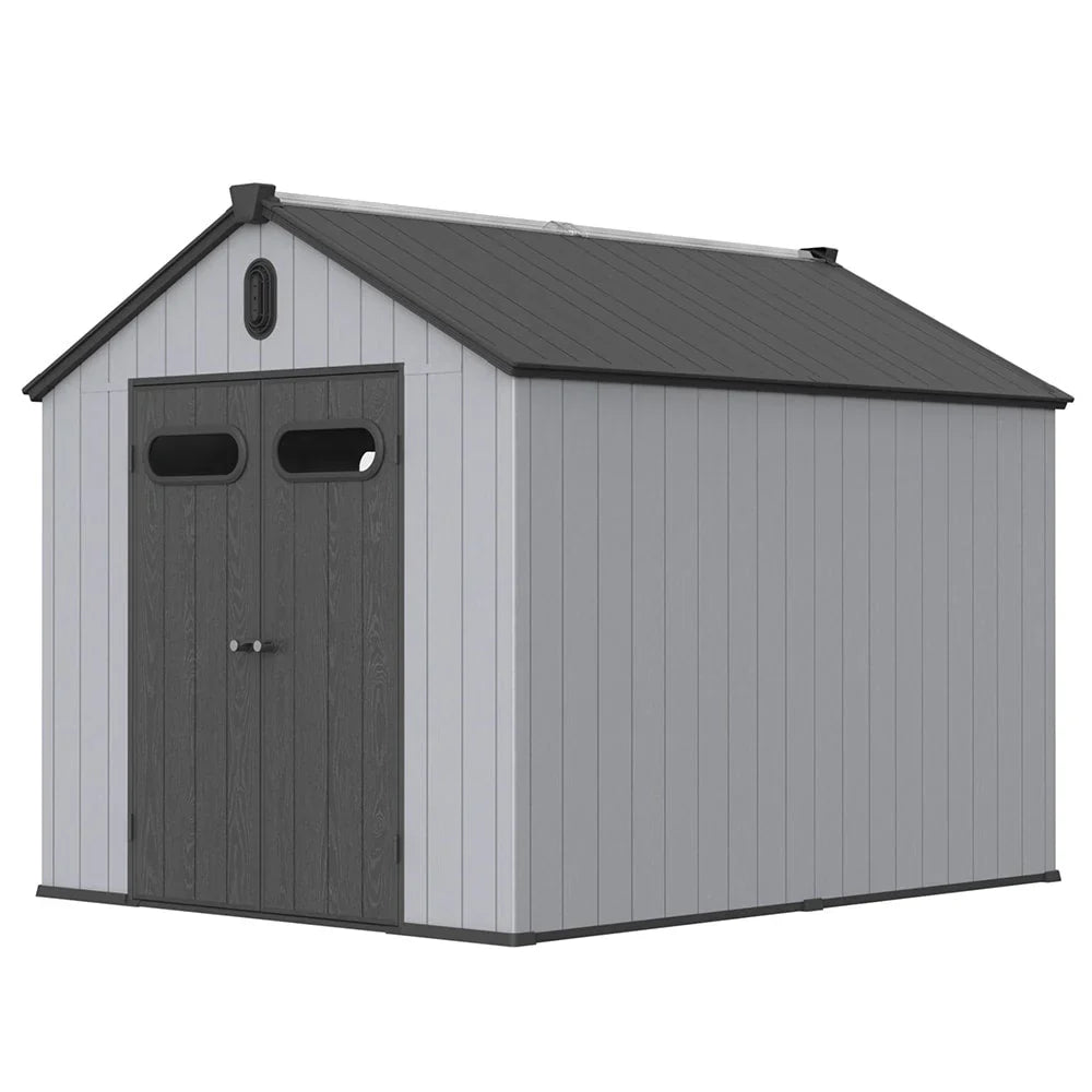 Abri de rangement extérieur en résine tout temps 6 pi x 4 pi/6 pi x 8 pi/8 pi x 6 pi/8 pi x 10 pi avec plancher, abri à outils Spire