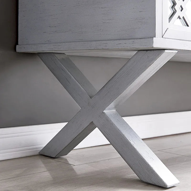 Banc de rangement Leick Home avec plateau relevable, miroir, filigrane en losange et base en X