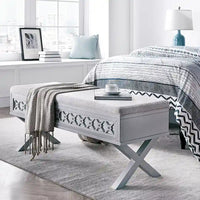 Banc de rangement Leick Home avec plateau relevable, miroir, filigrane en losange et base en X