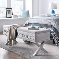 Banc de rangement Leick Home avec plateau relevable, miroir, filigrane en losange et base en X