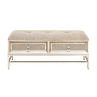 Banc de rangement rembourré en lin à 2 tiroirs avec assise capitonnée et poignées en anneau - beige - Roche River Decor