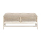 Banc de rangement rembourré en lin à 2 tiroirs avec assise capitonnée et poignées en anneau - beige - Roche River Decor