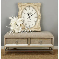 Banc de rangement rembourré en lin à 2 tiroirs avec assise capitonnée et poignées en anneau - beige - Roche River Decor