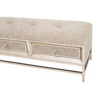 Banc de rangement rembourré en lin à 2 tiroirs avec assise capitonnée et poignées en anneau - beige - Roche River Decor