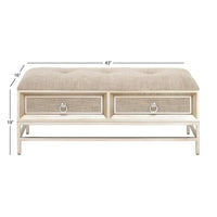 Banc de rangement rembourré en lin à 2 tiroirs avec assise capitonnée et poignées en anneau - beige - Roche River Decor