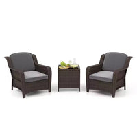 Ensemble de mobilier de patio Costway 3 pièces avec coussins et table basse en verre trempé