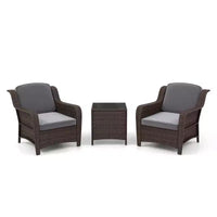 Ensemble de mobilier de patio Costway 3 pièces avec coussins et table basse en verre trempé
