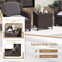 Ensemble de mobilier de patio Costway 3 pièces avec coussins et table basse en verre trempé