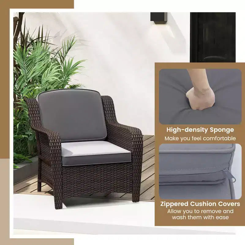 Ensemble de mobilier de patio Costway 3 pièces avec coussins et table basse en verre trempé