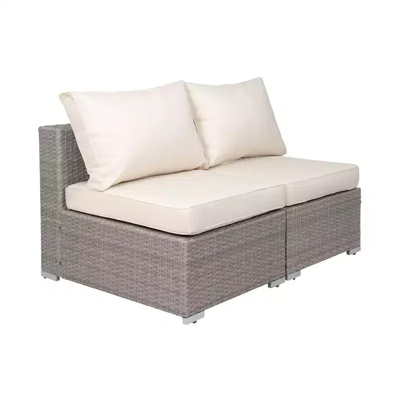 Canapé sans accoudoirs WestinTrends en rotin et osier pour patio avec coussins (lot de 2), gris/ivoire