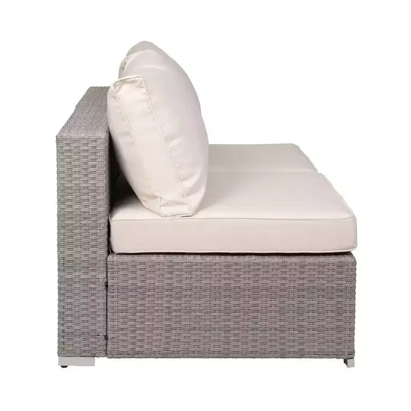 Canapé sans accoudoirs WestinTrends en rotin et osier pour patio avec coussins (lot de 2), gris/ivoire