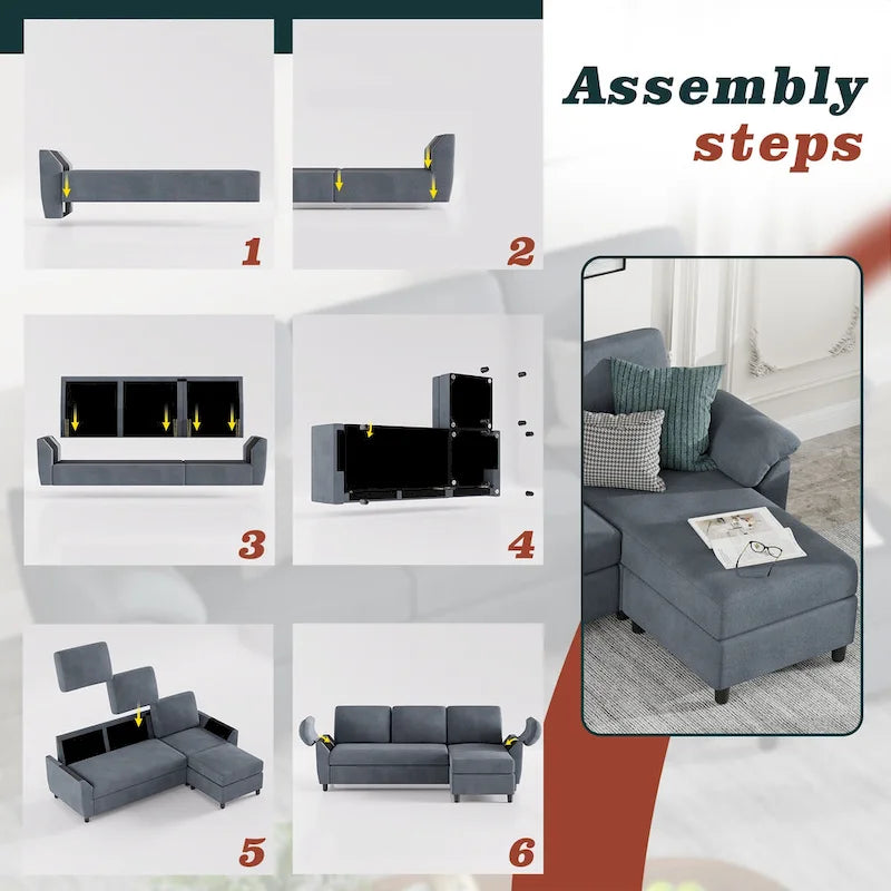 Canapé Sectionnel Futzca, 3 Places Forme L avec Coussins Amovibles