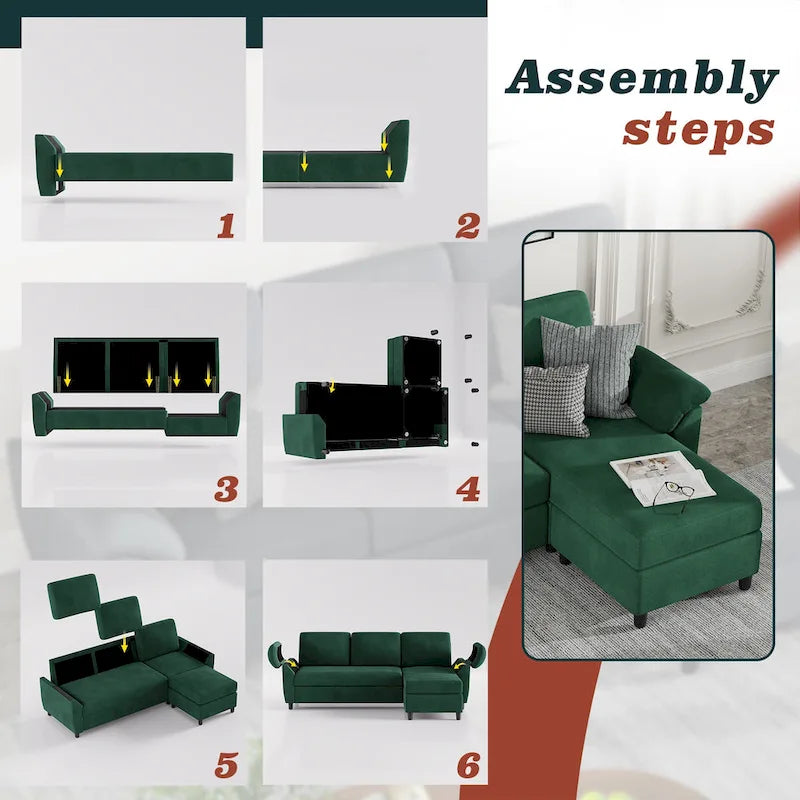 Canapé Sectionnel Futzca, 3 Places Forme L avec Coussins Amovibles