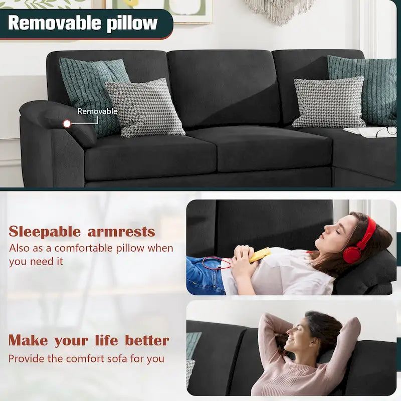 Canapé Sectionnel Futzca, 3 Places Forme L avec Coussins Amovibles